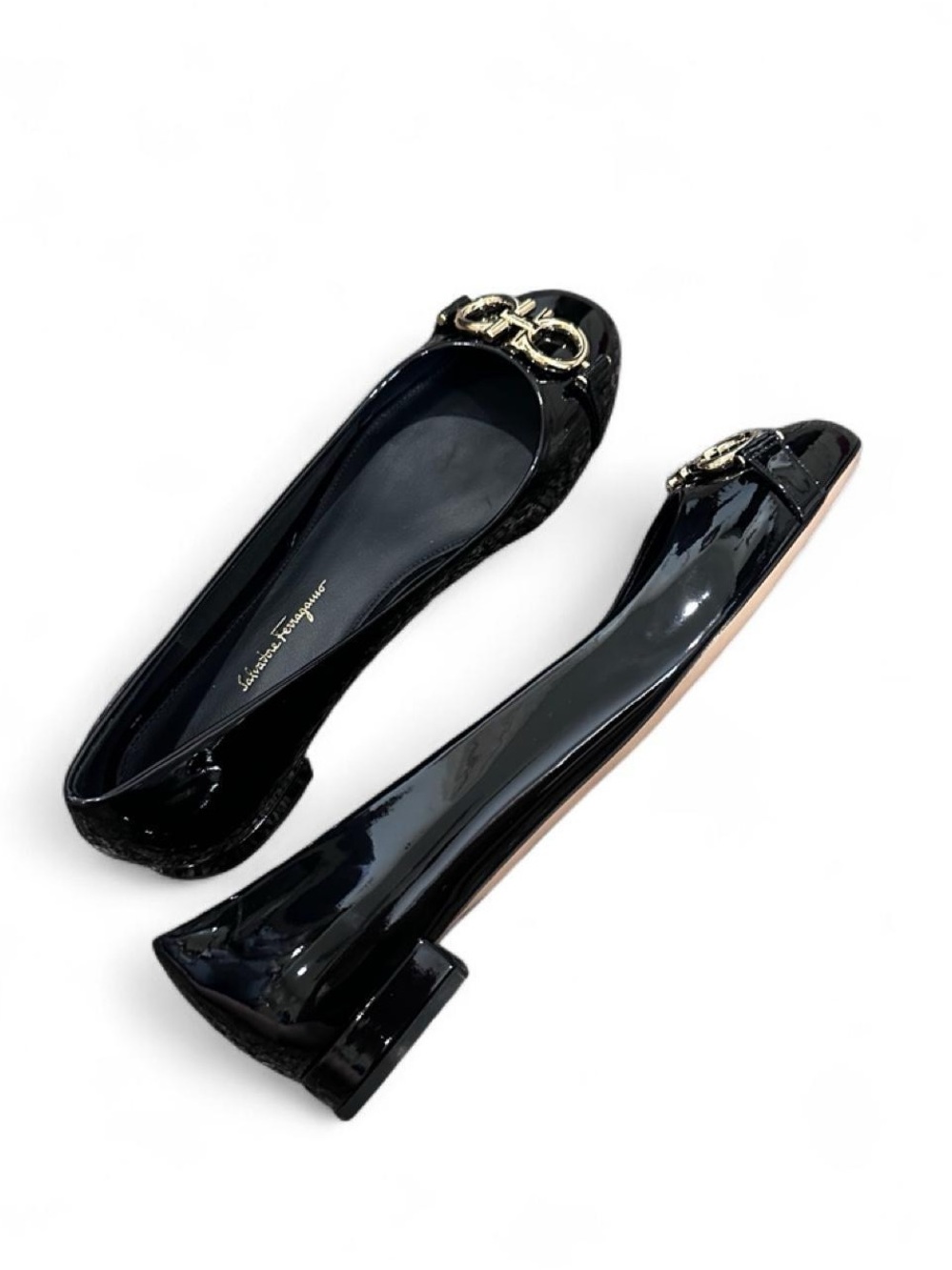 NWT Salvatore Ferragamo Garda Patent Leather Gancini Flats Black Size 9 - Picture 6 of 8